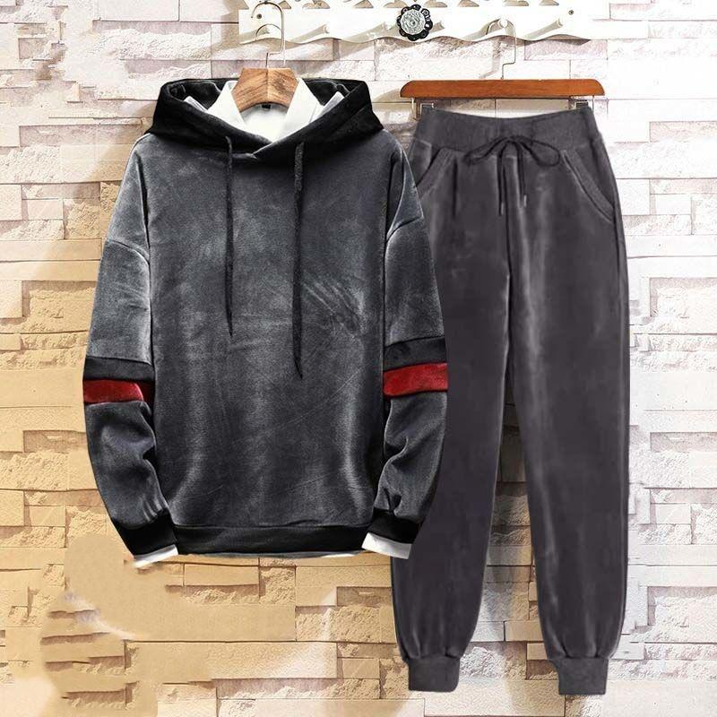 Suit Gold Velvet Hooded Sweater Men's Plus Size Men's Trend Handsome Sports Two-piece Trend