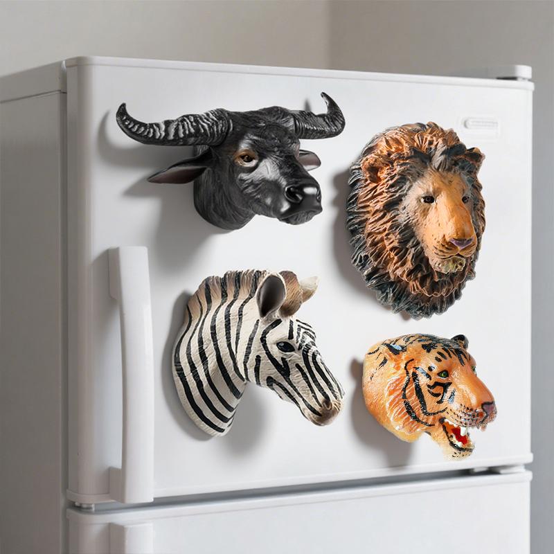 Oenux Dzikie Zwierzęta Lew Bawół Tygrys Zebra Model Głowy Figurki Akcji Ozdoba Magnes na Lodówkę Edukacyjna Urocza Zabawka dla Dzieci Prezent