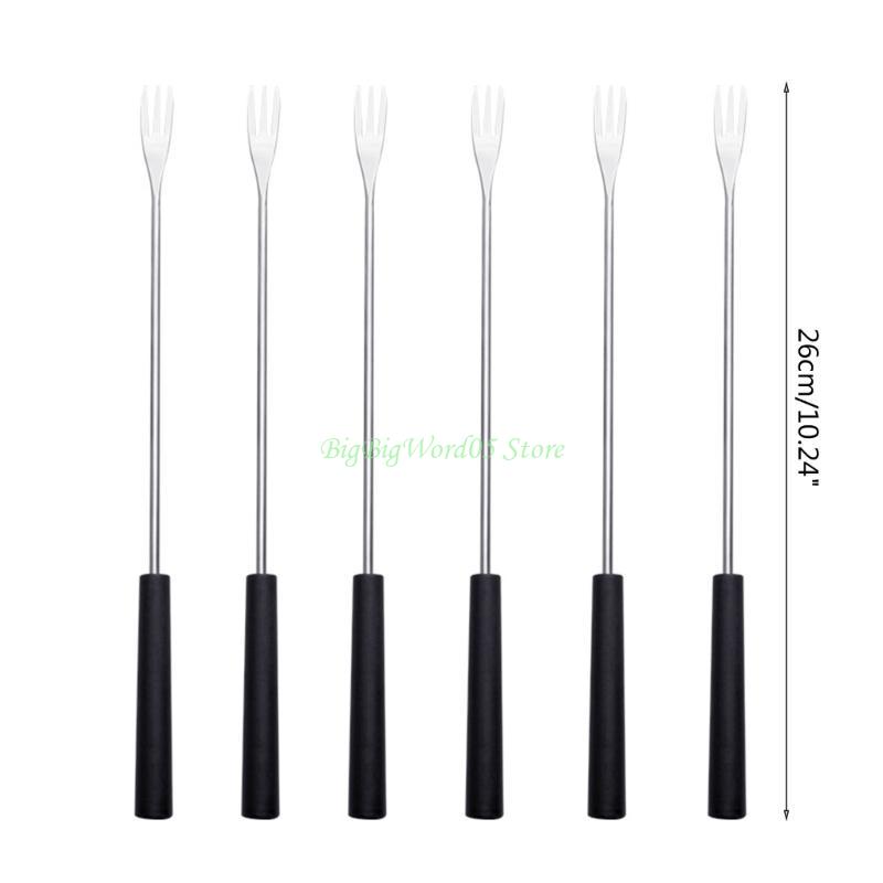 24TE 6Pcs Stainless Steel Fondue Forks Plastic Handle Wood Handle Heat Resistant Barbecue Cheese Fondue Forks for Chocolate