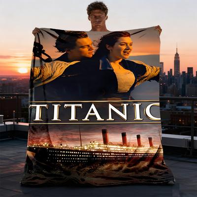 1pc Titanic Movie Poster Outdoor Flannel Blanket, Lightweight Warm Cozy for Travel Camping Office Soft Polyester Fabric