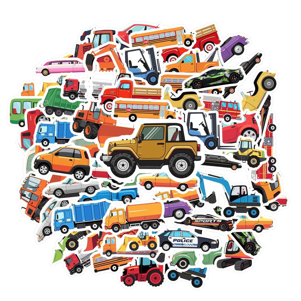 35pcs Cartoon Transportation Stickers Cute Vehicles Car Stickers Sticker Pack For Guitar DIY Skateboard Laptop Luggage Decor