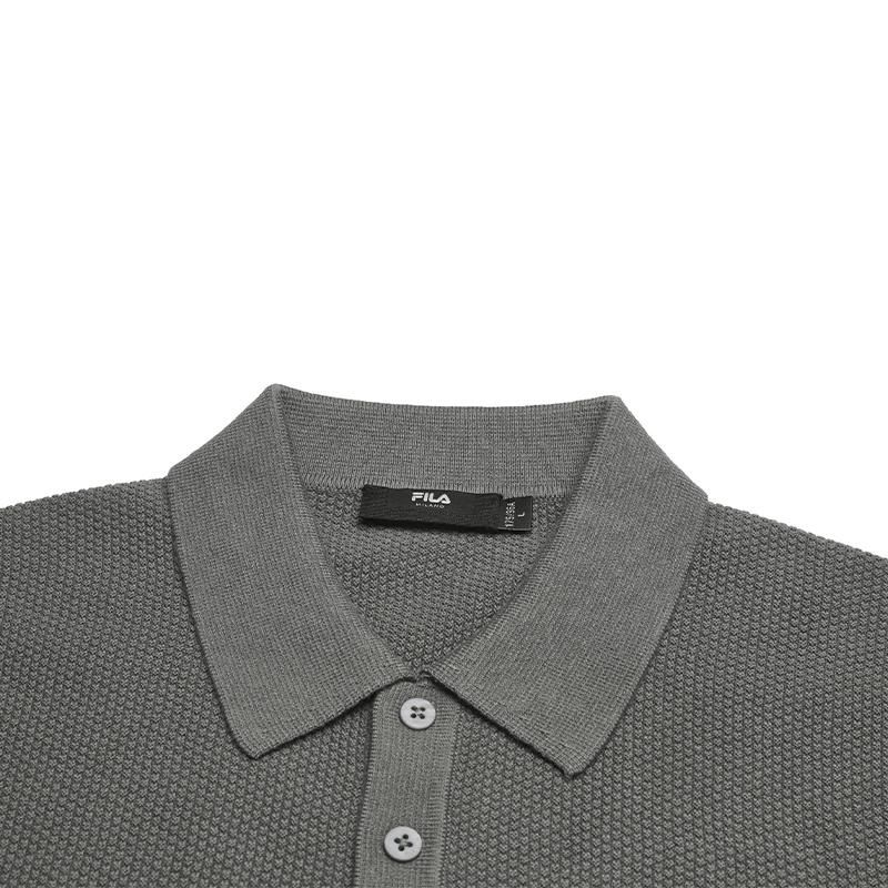 Fila Milano Series Comfortable Business Short Sleeve Knit Shirt Men Tops Dark-Gray F11M625407F-DY