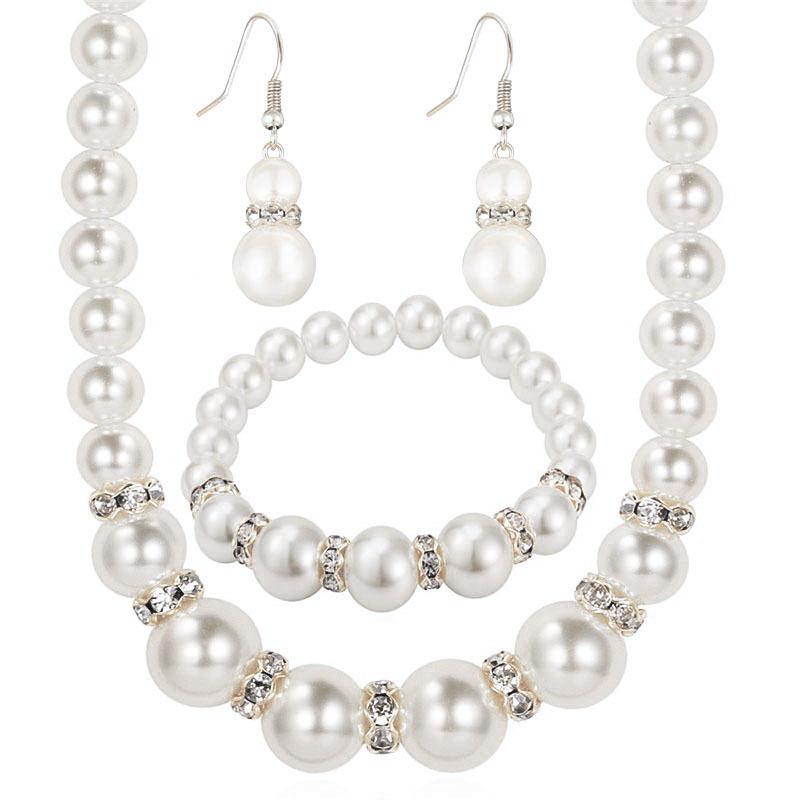 Charm Wedding Jewelry Set Pearl Party Prom Gift Crystal Bracelet Necklace Earrings For Women Jewellery Sets