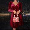2026 New Women's Velvet Bodycon Dress, V-Neck Long Sleeve Short Cocktail Dress with Waist Cinching, Sexy Holiday & Party Velvet Gown
