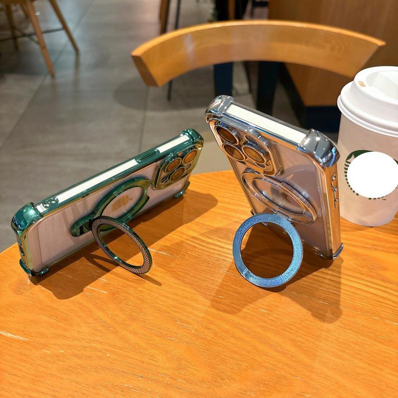 Applicable To IPhone 16 Mobile Phone Case Bird's Nest Pattern Metal Bracket Four Corner Anti Fall Apple 15pro Transparent Protective Cover
