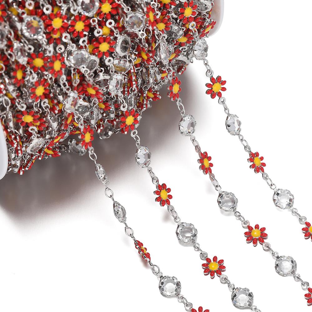 1meter Copper Chains Daisy with Glass Rhinestone Chain Findings for Bracelet Necklace DIY Jewelry Making Accessories