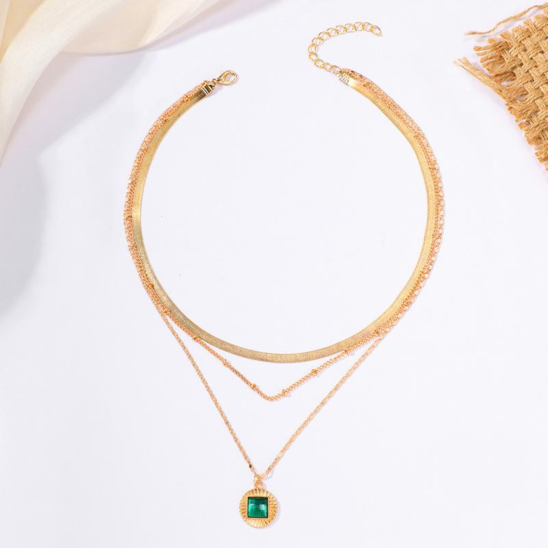 24K gold-plated necklace European and American autumn and winter jewelry women's exaggerated niche light luxury multi-layer stacked collarbone chain