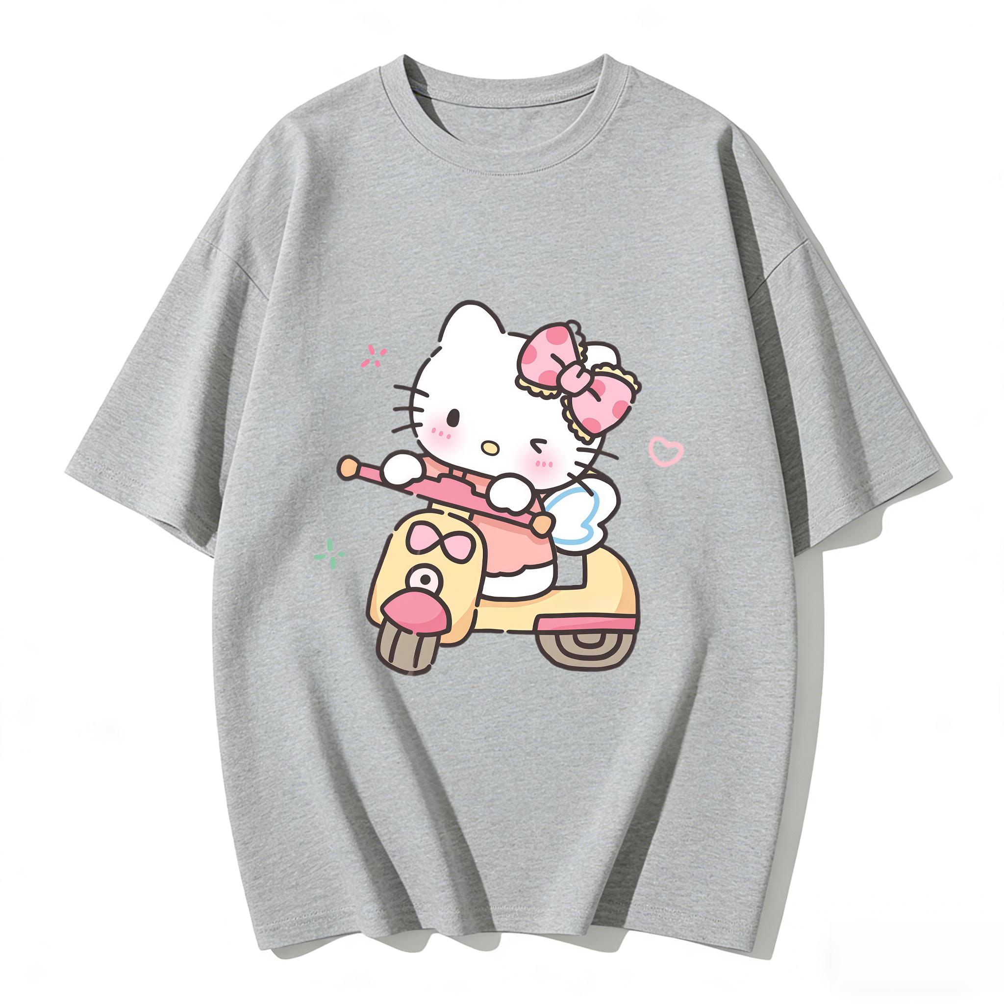 

2026 Trendy Cute Hello Kitty Riding Graphic Couple Tshirts Streetwear Family Matching Parentchild Clothing for Unisex Women Kids S