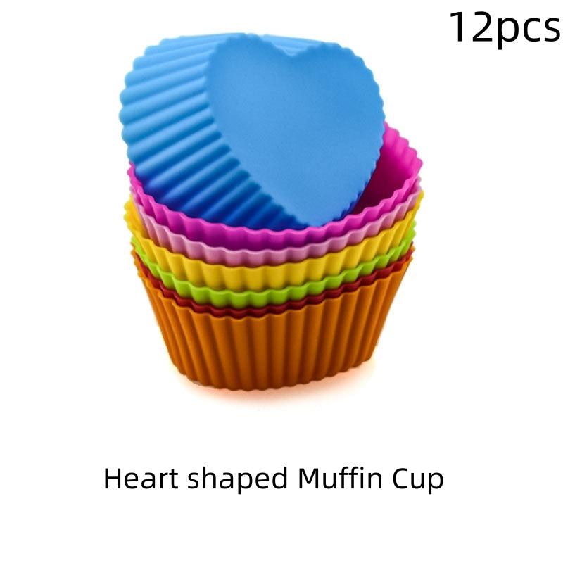 6/12 STÜCK Silikon Muffinform Runde Muffinförmchen Herz Kuchen Backform Küchen Kochzubehör Kuchen Dekorationswerkzeuge
