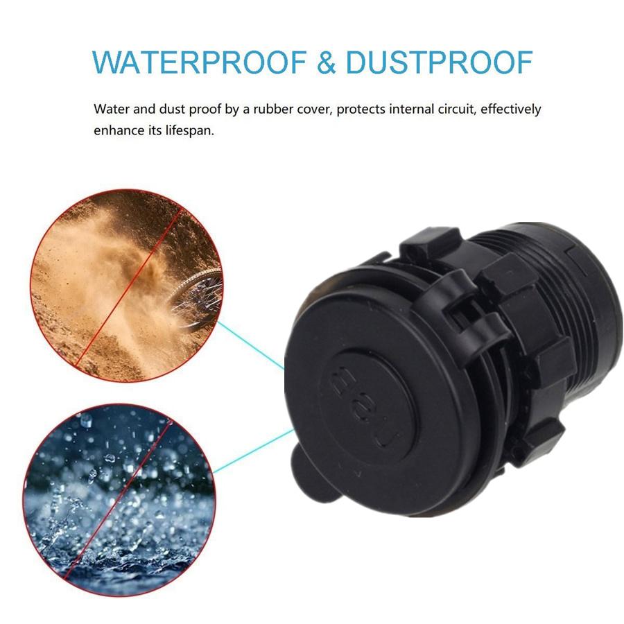 Waterproof Dual USB Charger Socket Waterproof Power Outlet 3.1A with Voltmeter & Wire In-line 10A Fuse for 12-24V Car Boat Marine Motorcycle