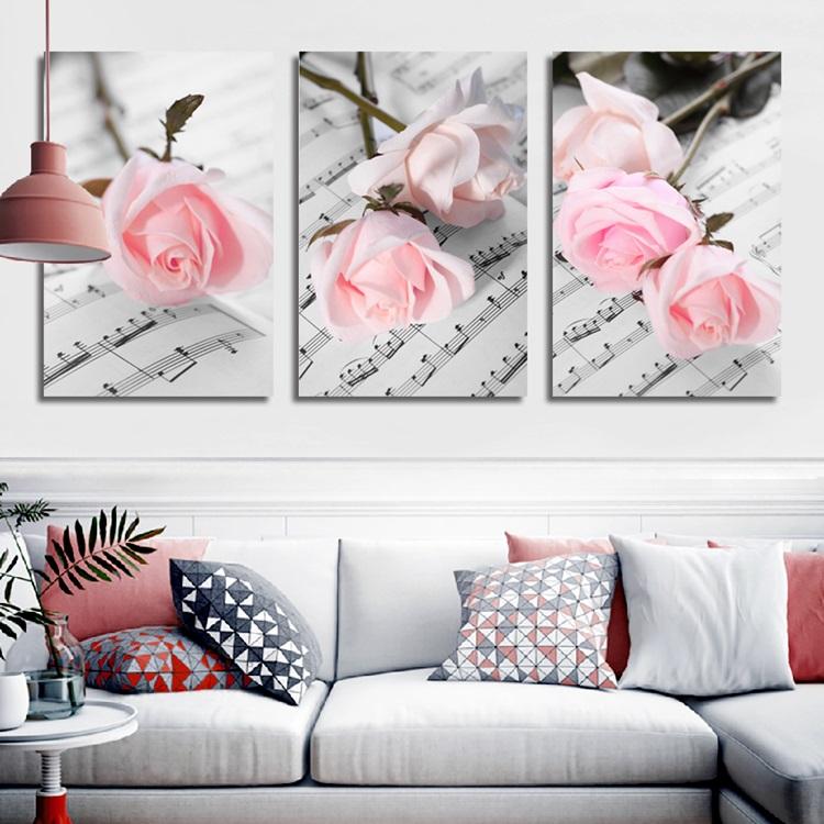 Literarisches Blumenplakat, romantische rosa Rose auf dem Personal, Druck, Leinwandmalerei, Kunstwand für Wohnzimmer, Schlafzimmer, Wohnkultur