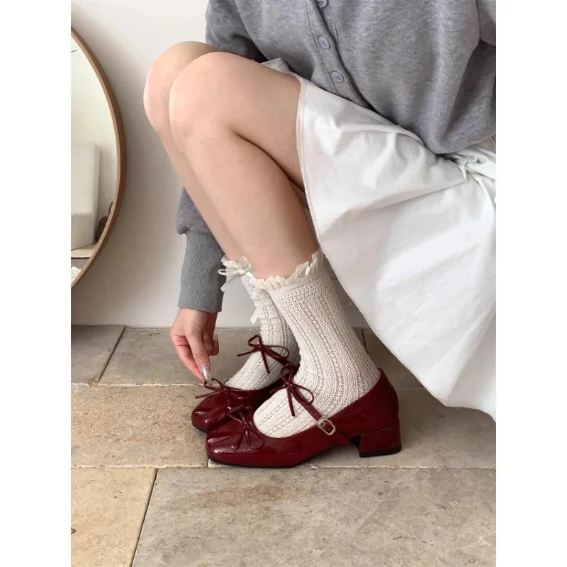 

2025 Spring Autumn Women Mary Jane Shoes Butterfly-knot Shoes Casual Low Heel Dress Street Style Shoes 35
