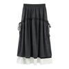 Korean-Style Sweet Lace Trim Patchwork Midi Skirt - Autumn/Winter A-line Retro High-Waist for Women