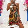 Women Plus Size Halter Criss Cross Cutout Sleeveless Horse Floral Printed Fitted Curved Hem Dress