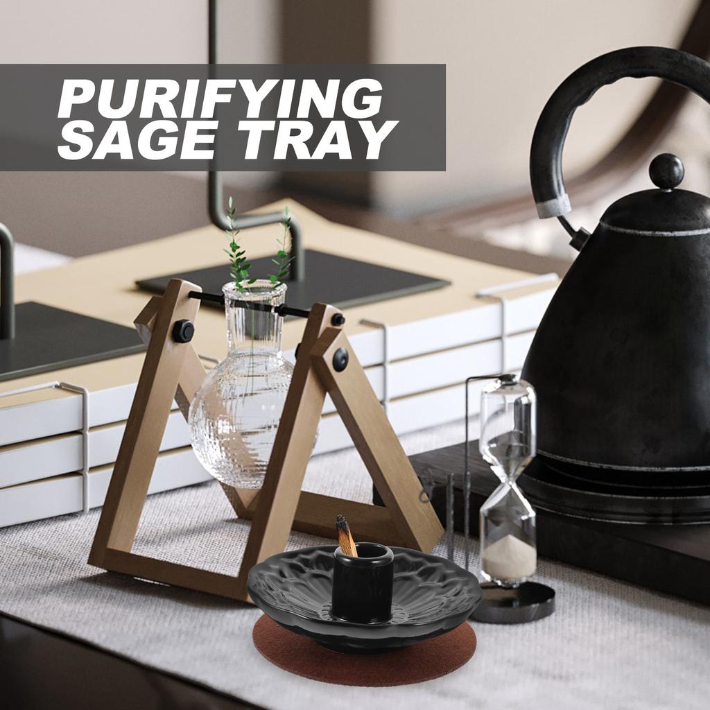 1Set Ceramic Purifying Incense Stick Holder Stable Base Modern Style Sage Tray Aromatherapy Wooden Stick Burner Decorative