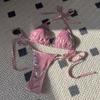 2 ks/sada Dámské sexy bikini set světlý povrch umělá perla podprsenka šněrovací sada tanga rychleschnoucí plavky plážové oblečení