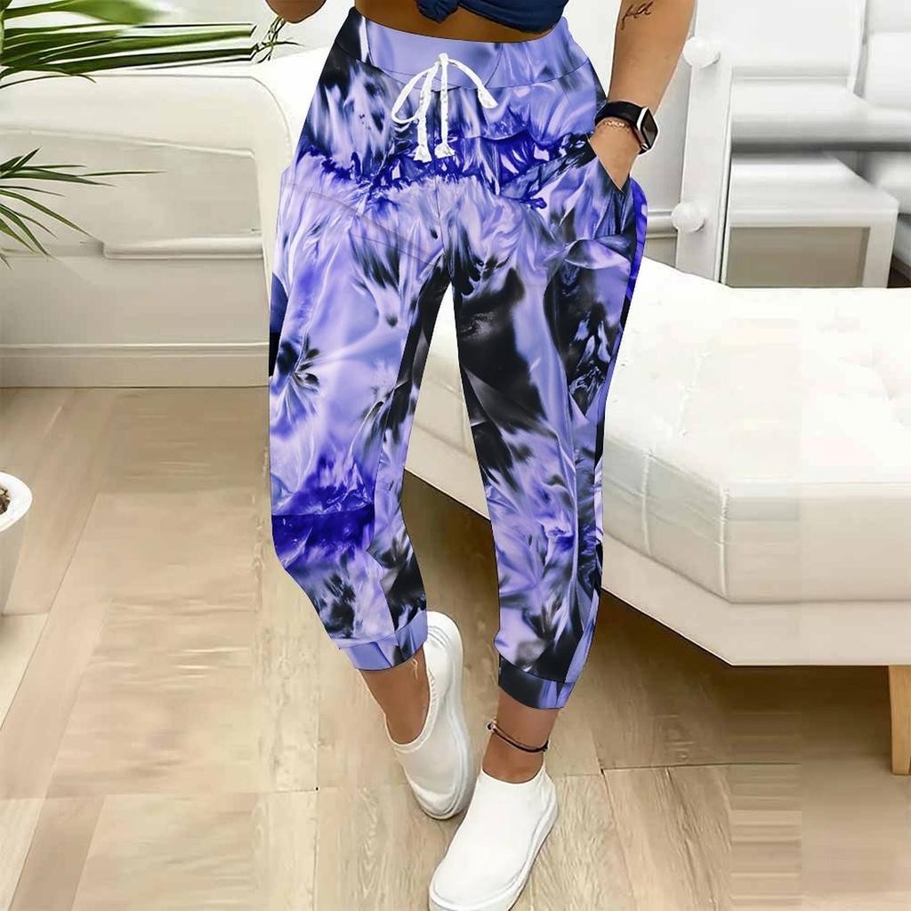 Sommer Damen Spiral Tie-Dye Print Jogginghose Lockerer Schnitt Kordelzug Jogger Elastischer Bund Tägliche Freizeit Hose