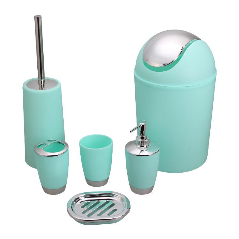 

6Pcs/Set Trash Can Toilet Brush Liquid Dispenser Soap Box Cup Toothbrush Holder Set for Bathroom Mint Green #1