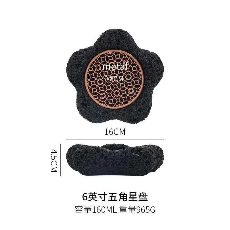 Creative Black Volcanic Stone Art Tableware, Dry Ice Sushi Plate, Cold Plate, Unique Cement Honeycomb Coal Spherical Plate