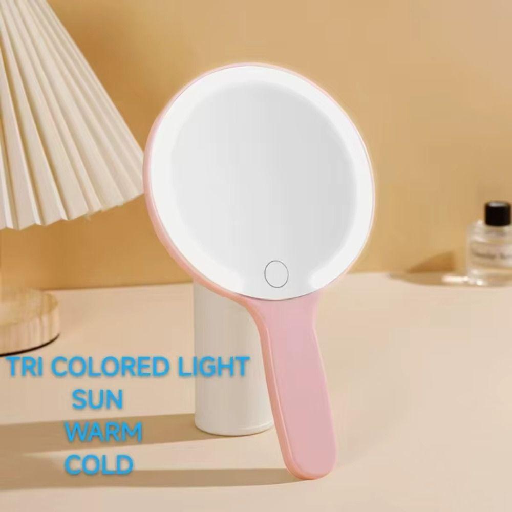 3 Color Dimmable Lights Lighted Hand Mirror  Hand-held Vanity Mirror  Pocket Carry