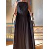 American Foreign Trade Women Clothes Cross-Border Summer Sling Square Collar Temperament Waist Hugging Slimming Simple Style Solid Strap Long Dress