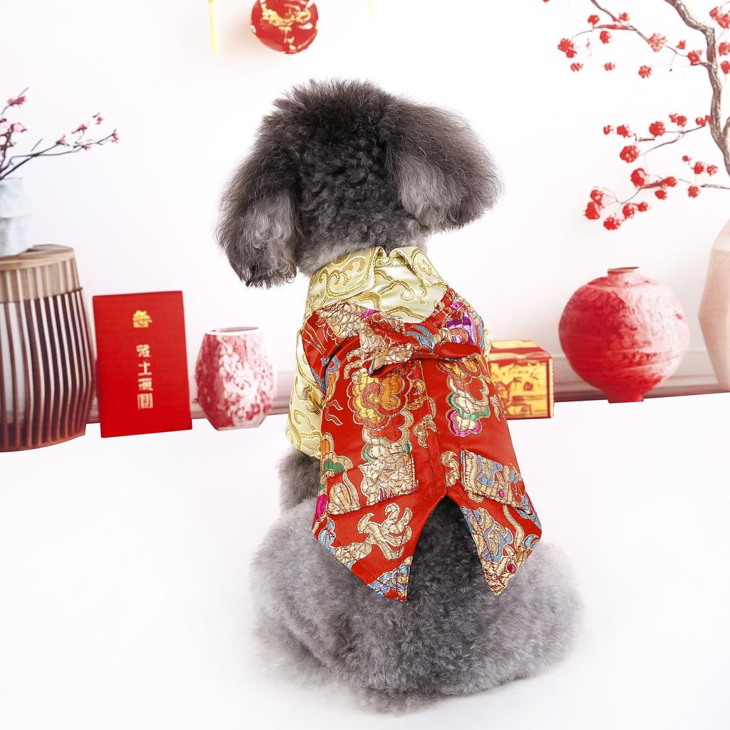 Dog Tang Clothing Spring and Summer Thin Pet Clothing Teddy Bi Xiong New Year's Wedding Dress Cat Chinese Cheongsam Hanfu