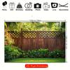 2D Dark Brown Crisscross Lattice Privacy Fence Colorful Shrub Yard Photo Background