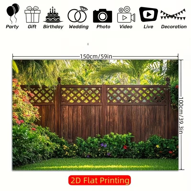 2D Dark Brown Crisscross Lattice Privacy Fence Colorful Shrub Yard Photo Background