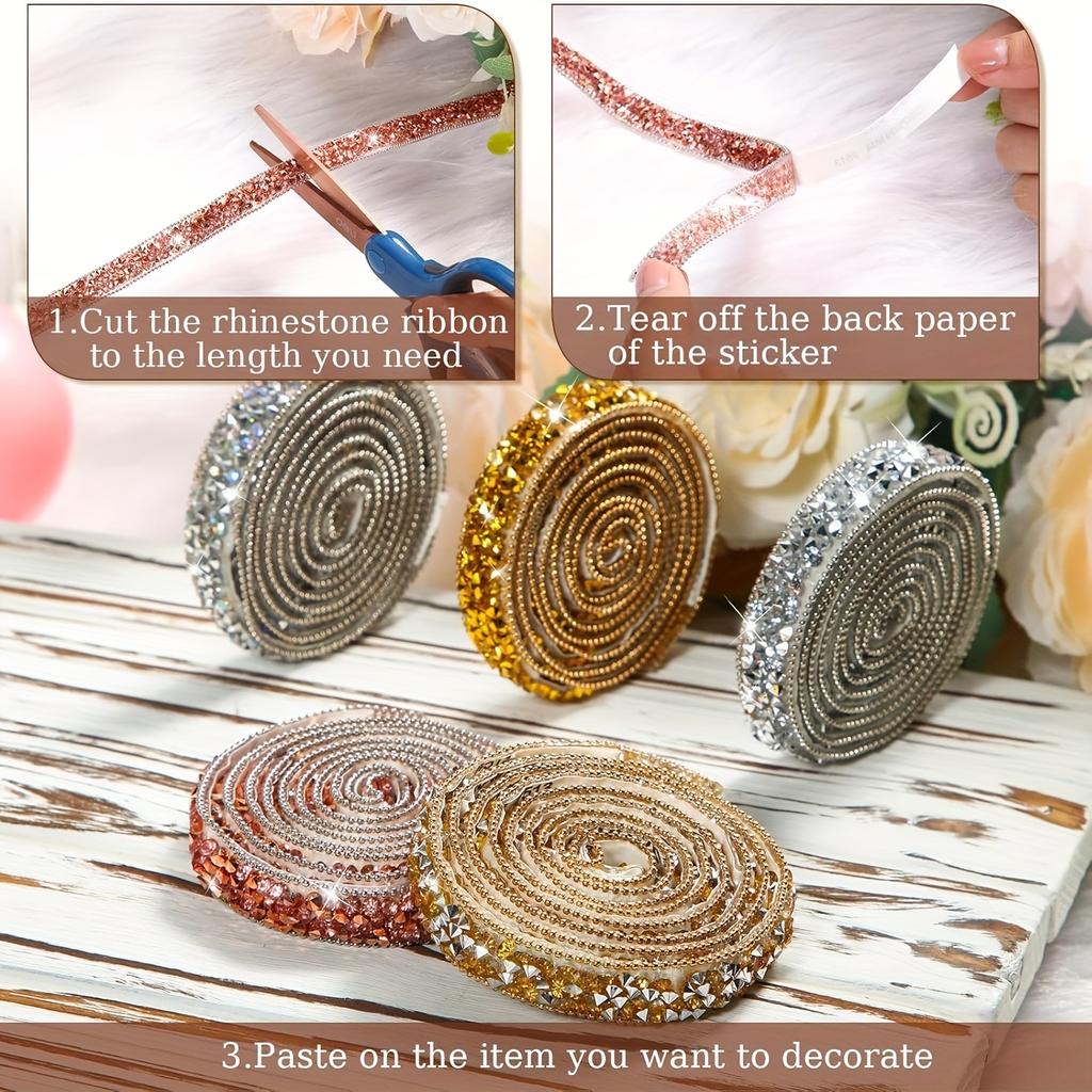 Self-Adhesive Sparkling Resin Diamond Color Ribbon, Totaling 2.5 Yards, Suitable for Crafts, Phone Gifts, Wedding, And Party Decorations