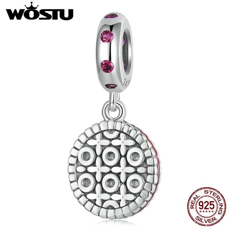 

WOSTU стерлингового серебра 925 пробы милые клубничные печенья висячие подвески из бисера для женщин оригинальный браслет ожерелье DIY ювелирные изделия 925 silver