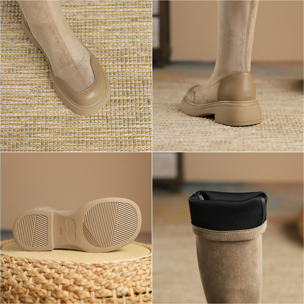 Cizme de damă toamnă și iarnă noi cizme lungi cu talpă groasă cizme elastice de cavaler cizme înalte cu toc gros de catifea retro cizme subțiri femei