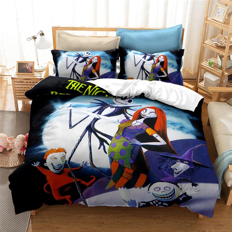 New Nightmare Before Christmas Soft Duvet Cover With Pilow Cover Bed Linen Set Jack And Saly 3D Skul Christmas Beding Set Bedrom Decor