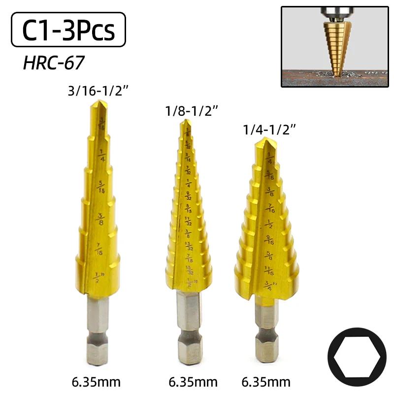 HSS Step Drill Bit Straight Groove Titanium Coated 4-12 4-20 3-12mm Wood Metal Hole Cutter Broca Cone Conical Stage Drill Tools