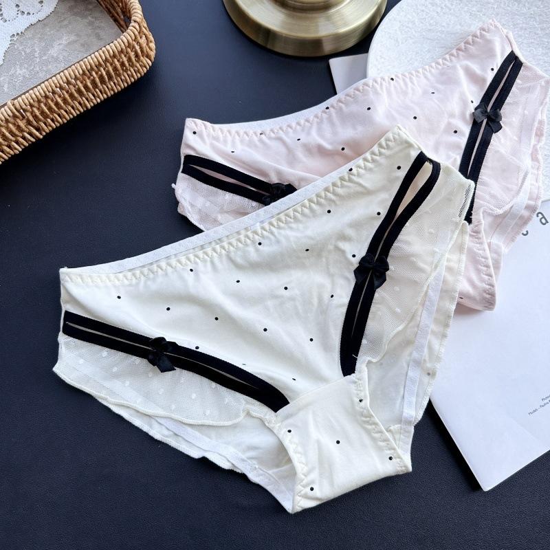 

Ladies Spring Summer Cute Cotton Polka Cute Mesh Low Rise Panties L бежевий