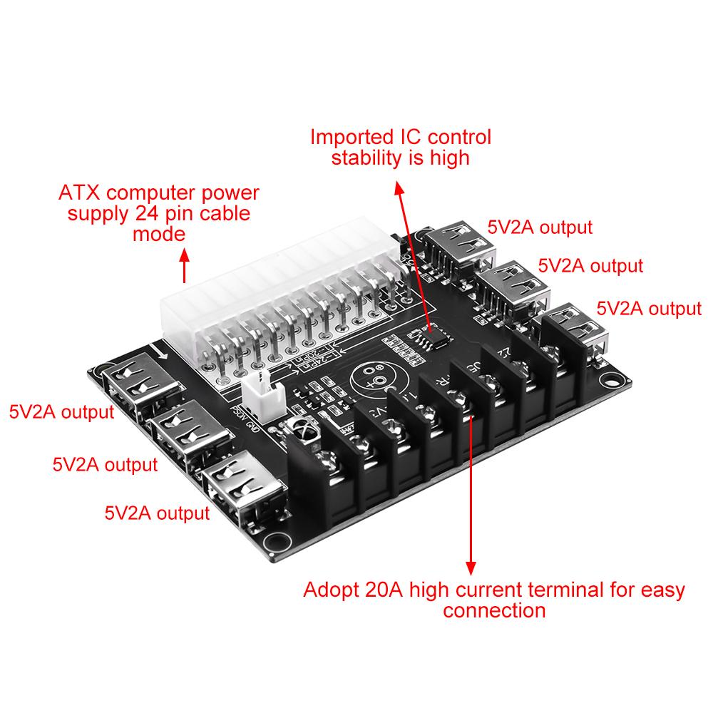 24 Pins ATX Power Supply Breakout Board and Acrylic Case Kit Module Adapter Power Connector Support 3.3V/5V/12V 1.8V-10.8V(ADJ)
