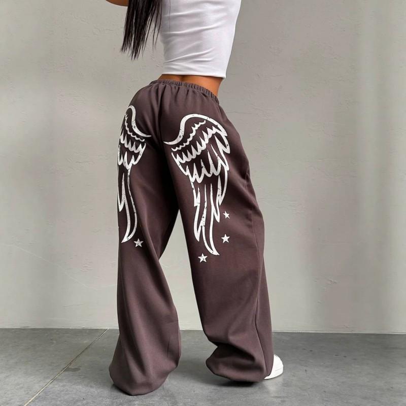 2026 Dámské volné široké kalhoty s potiskem křídel Streetwear Ležérní kalhoty