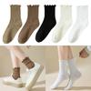 5 Pair Women Fashionable Ruffle Cuffs Crew Socks Cotton Blend Ribbed Knitted Stretchy Fit Comfortable Frilly Ankle Socks