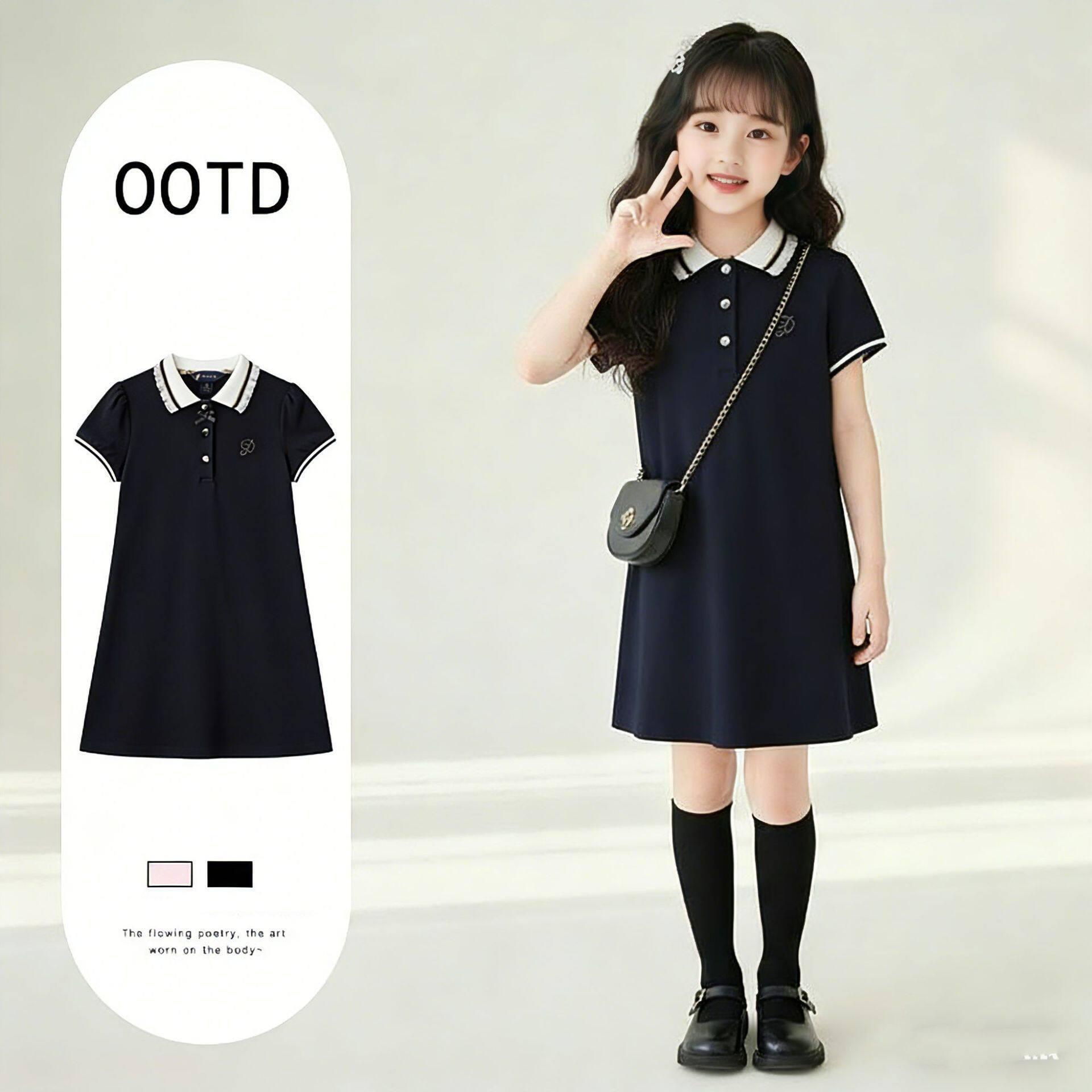 Girls POLO Collar Summer Dress: Trendy, Elegant Academy Style Princess Dress 150 cm