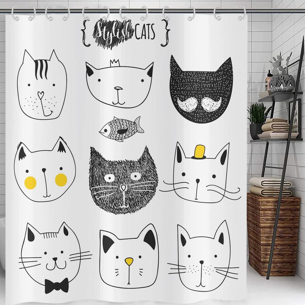 Funny Cute Puppy Animal Pattern Shower Curtain 180x 180cm, Kids Bathroom Decorative Shower Curtain Waterproof
