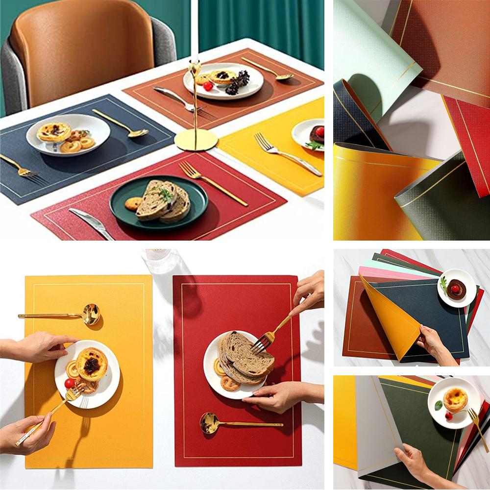 Set om 4/8 Placemats i konstläder Vattentäta Värmebeständiga Rektangulära PU-underlägg för Jul Matservisunderlägg Set