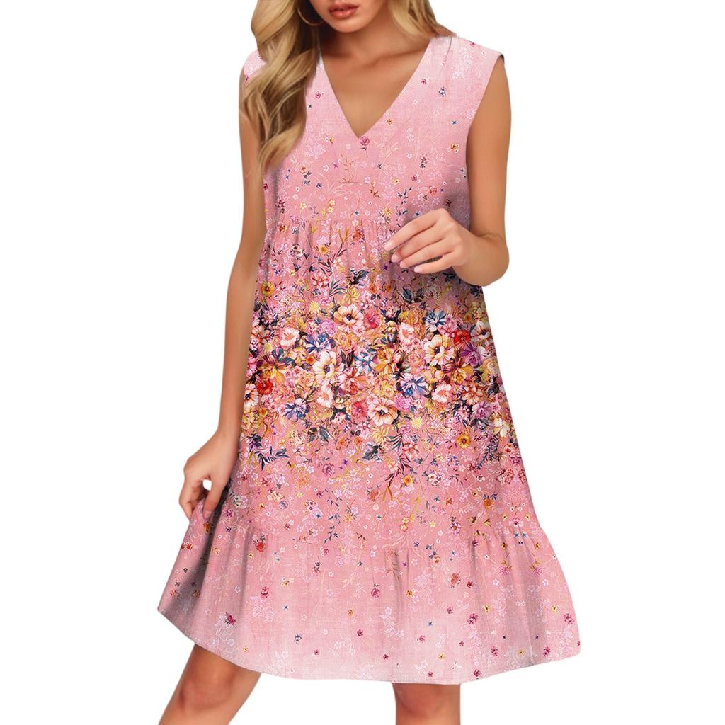 Women's Casual Fashion Breathable V-neck Vest With Pockets Floral Holiday Dress