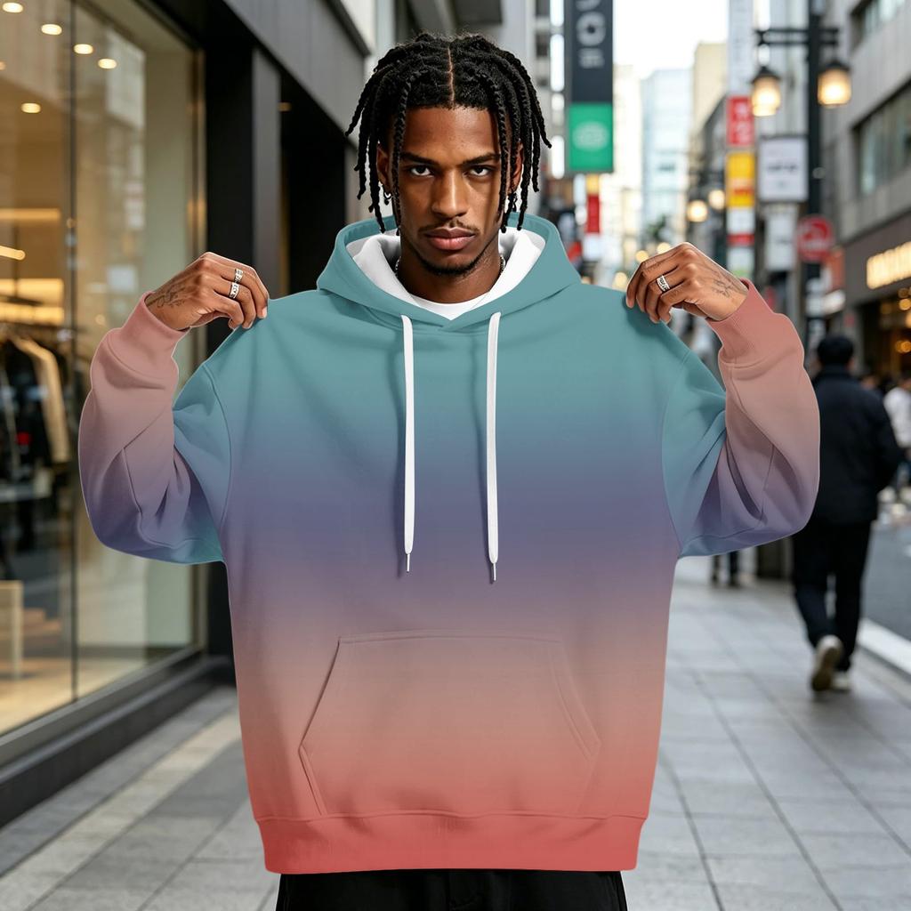 Men's Gradient Print Hoodie with Pocket, Casual Athletic Pullover