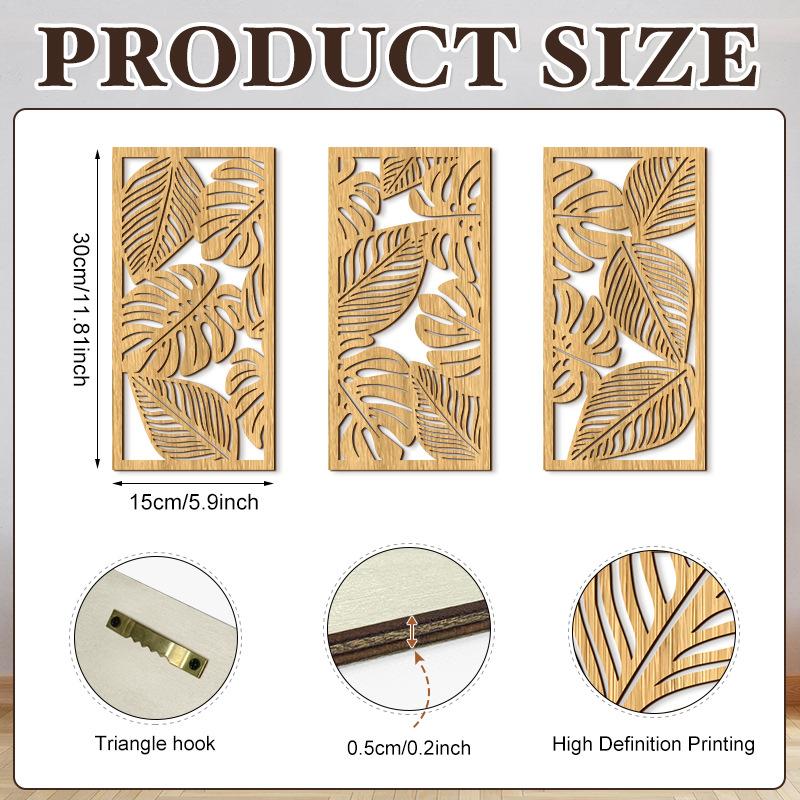 Décoration murale en bois en 3 pièces, style bohème, tenture murale géométrique de style campagnard. Produits décoratifs en bois à suspendre.