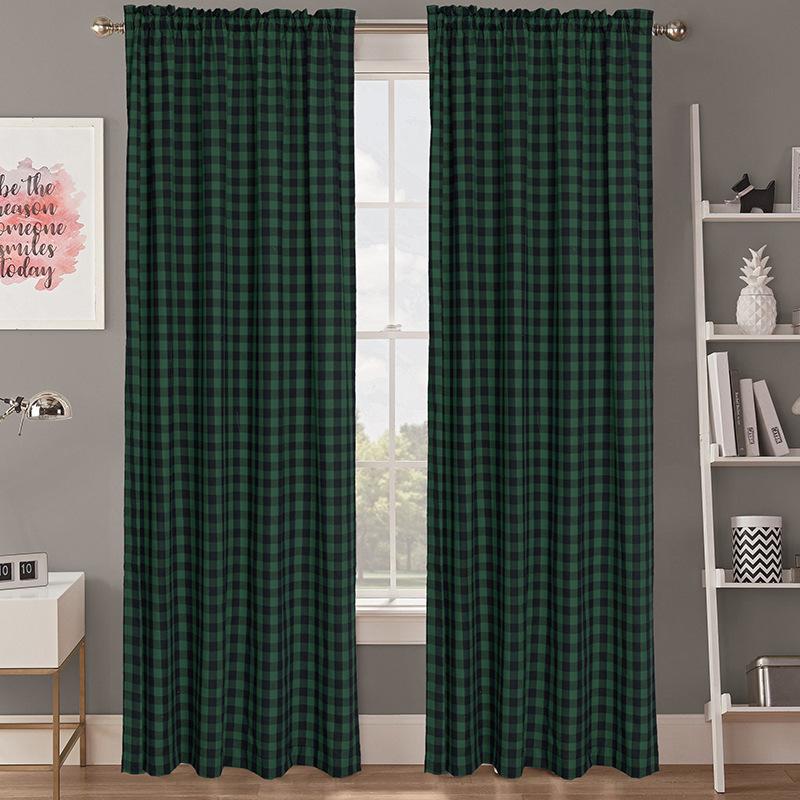 Curtains Nordic Style Plaid Curtains Christmas Finished Curtains Wear Rods