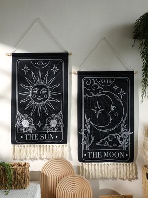 Black Sun Moon Tapestry Boho Bedroom Living Room Wall Decor Hanging Ornaments Aesthetic Room Decoration Crafts For Friend Gifts