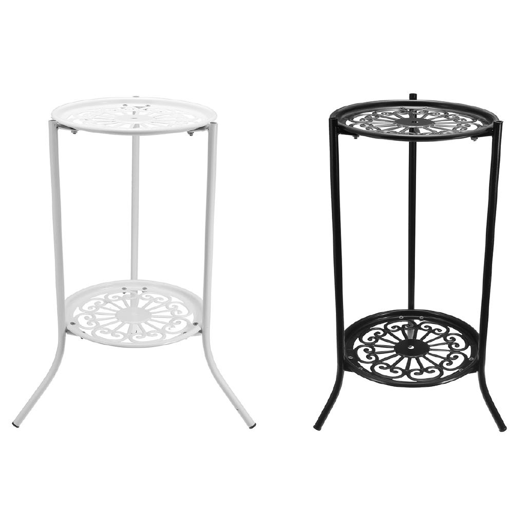 2 Vånings Metall Växtställ Hylla Elegant Display Trädgård Balkong Blomkruka Hylla Ställ Hållare Hem Inomhus Dekor Svart/Vit