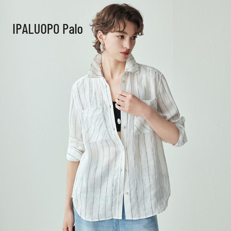 PALUOPO Women s 100% Linen Striped Casual Shirt XL