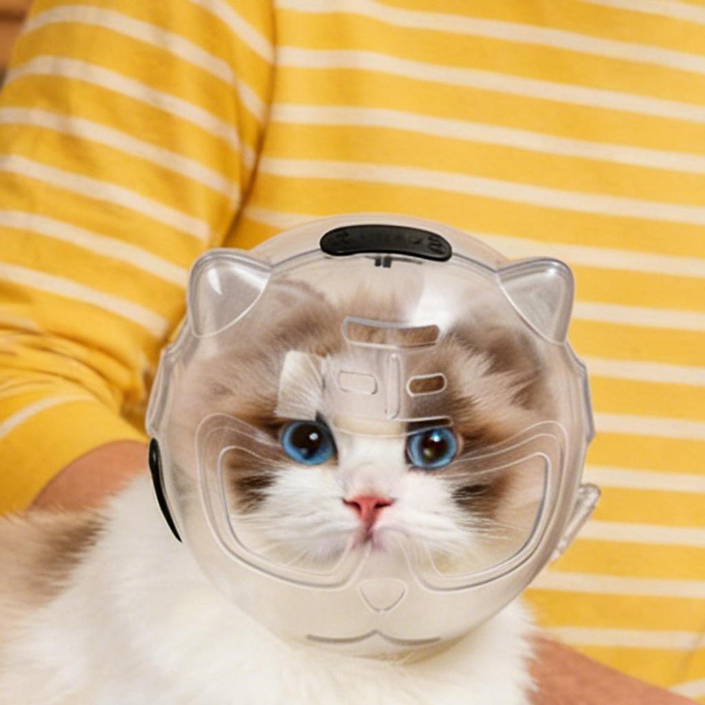 Casco para Gato Anti Mordeduras Transpirable Capucha para Gatito Casco Transparente para Aseo de Gato Para Gatito Perro Pequeño Prevención Recorte Baño