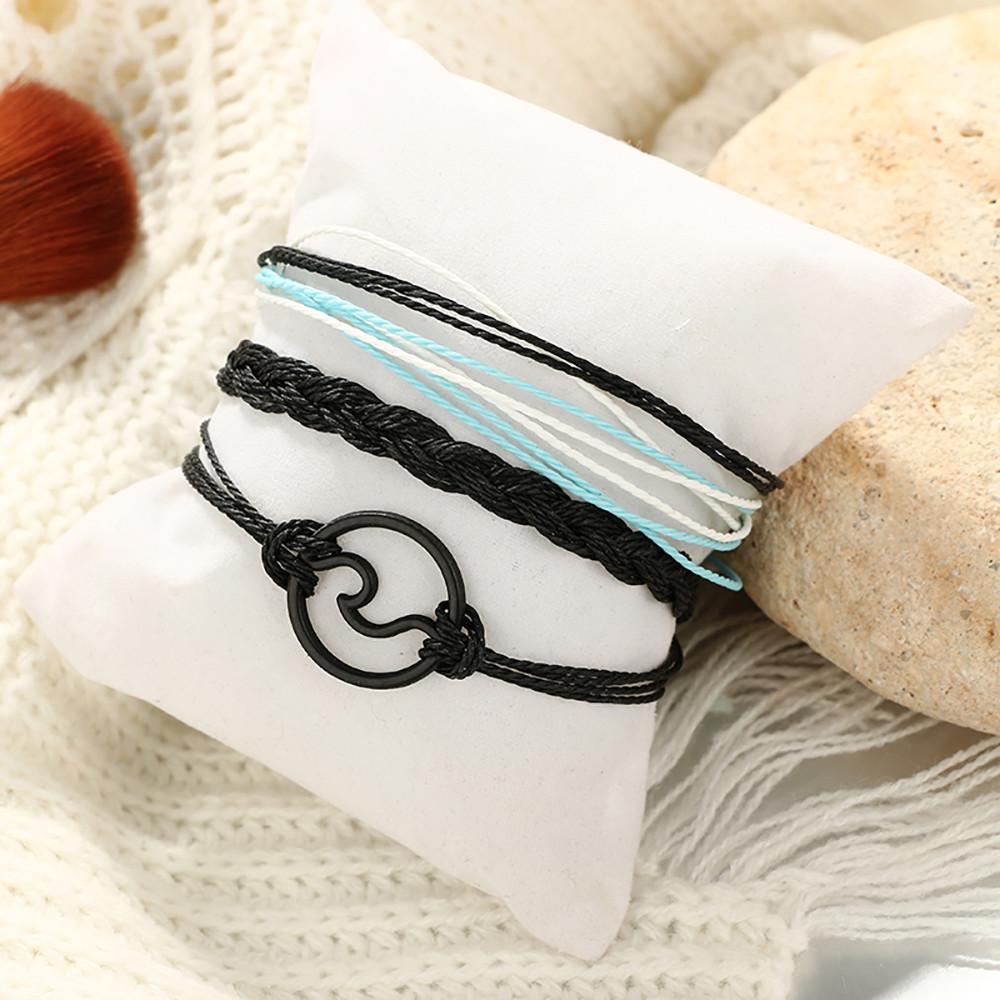 Bohemian Wax Line  Bracelet Alloy Handmade Hemp Rope Bracelet Set