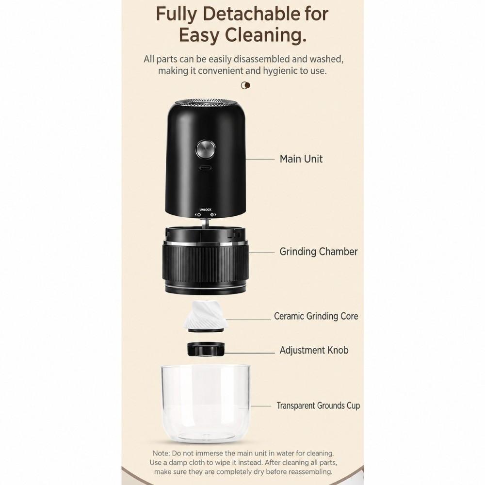 USB Rechargeable Mini Coffee Grinder Cordless Coffee Bean Grinder Household